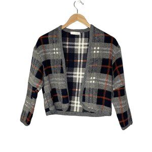 L.o.v.e Women’s Tartan Plaid Cardigan Gray Blue Sweater Size Small